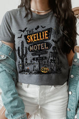 US3001P-E3108 Skellie Motel Halloween Graphic Plus Tee $16