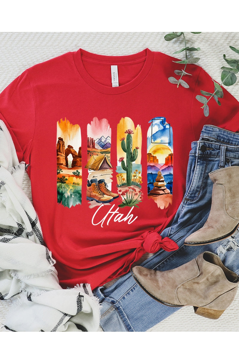 US3001P-E3061UT Utah State Brushstroke Graphic Plus Tee $16
