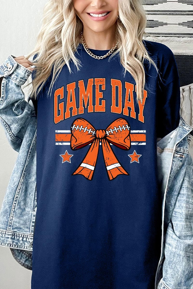 5000-E3064 Orange Football Bow Graphic Heavy Cotton Tee $9