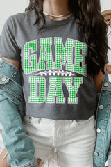 US3001-E3128 Green Gingham Game Day Graphic Tee $12.5
