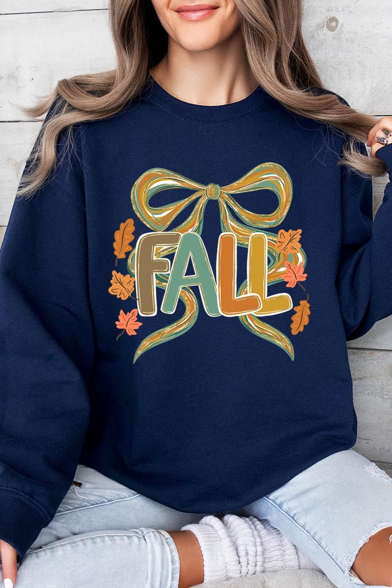 UL180P-E3121 Fall Brushstroke Bow Graphic Plus Sweatshirt $25