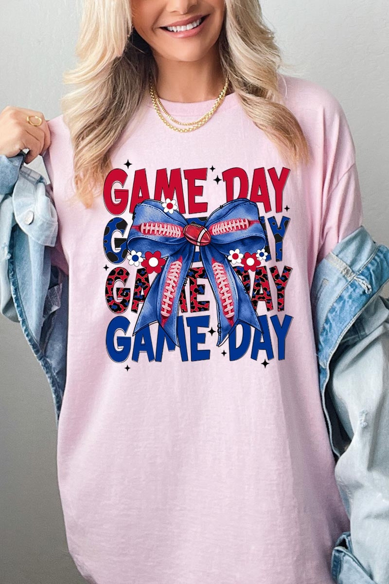 5000P-E3087 Red Blue Football Bow Plus Heavy Cotton Tee $12.75