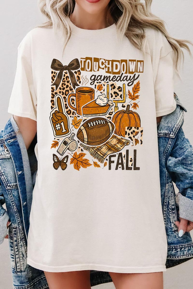 5000-E3134 Fall Football Collage Graphic Heavy Cotton Tee $9