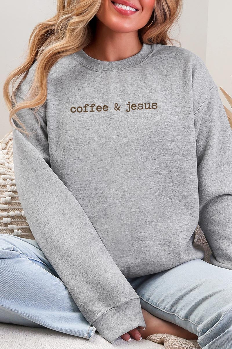 UL190-E3209 Coffee & Jesus Graphic Sweatshirt $20