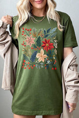 US3001-E3186 Floral Christmas Graphic Tee $12.5