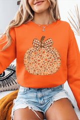 UL180P-E3135 Floral Fall Pumpkin Graphic Plus Sweatshirt $25