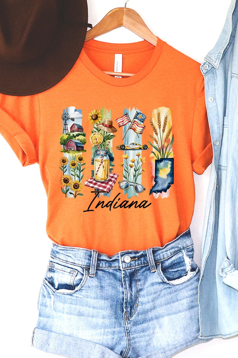 US3001-E3061IN Indiana State Brushstroke Graphic Tee $12.5