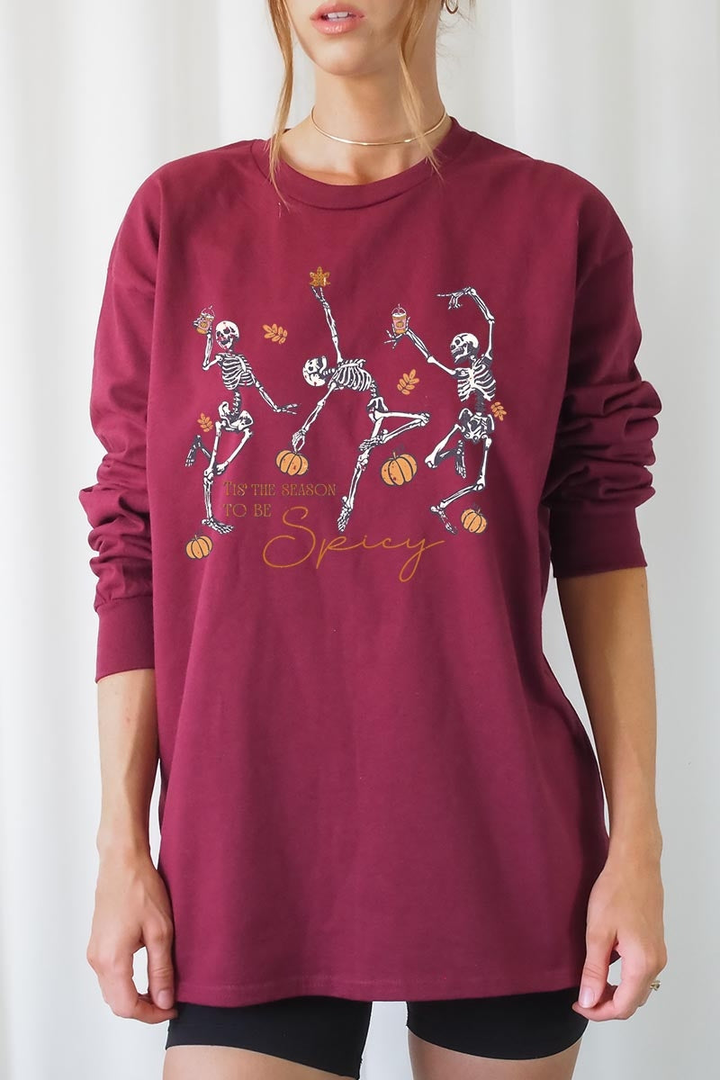 UL240P-E3123 Halloween Skeleton Graphic Plus Long Sleeve Tee $17