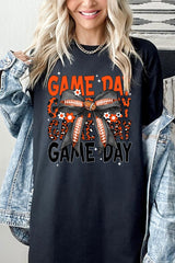 5000-E3088 Orange Black Football GameDay Bow Heavy Cotton Tee $9