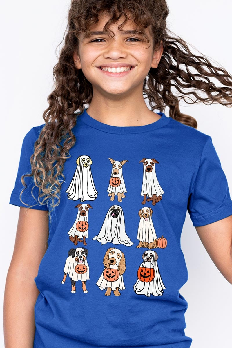 US3001Y-E3106Z Halloween Ghost Dog Kids Graphic Tee $11