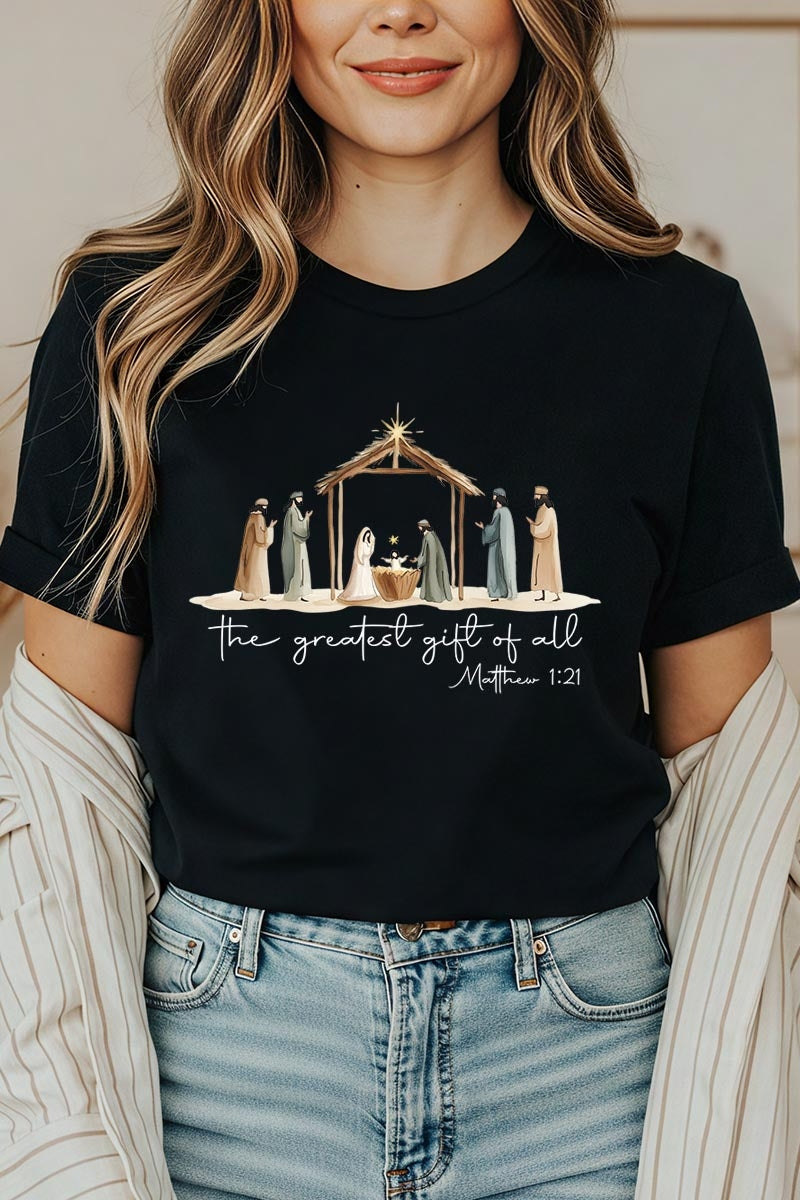 US3001-E3183 Nativity Gift Graphic Tee $12.5