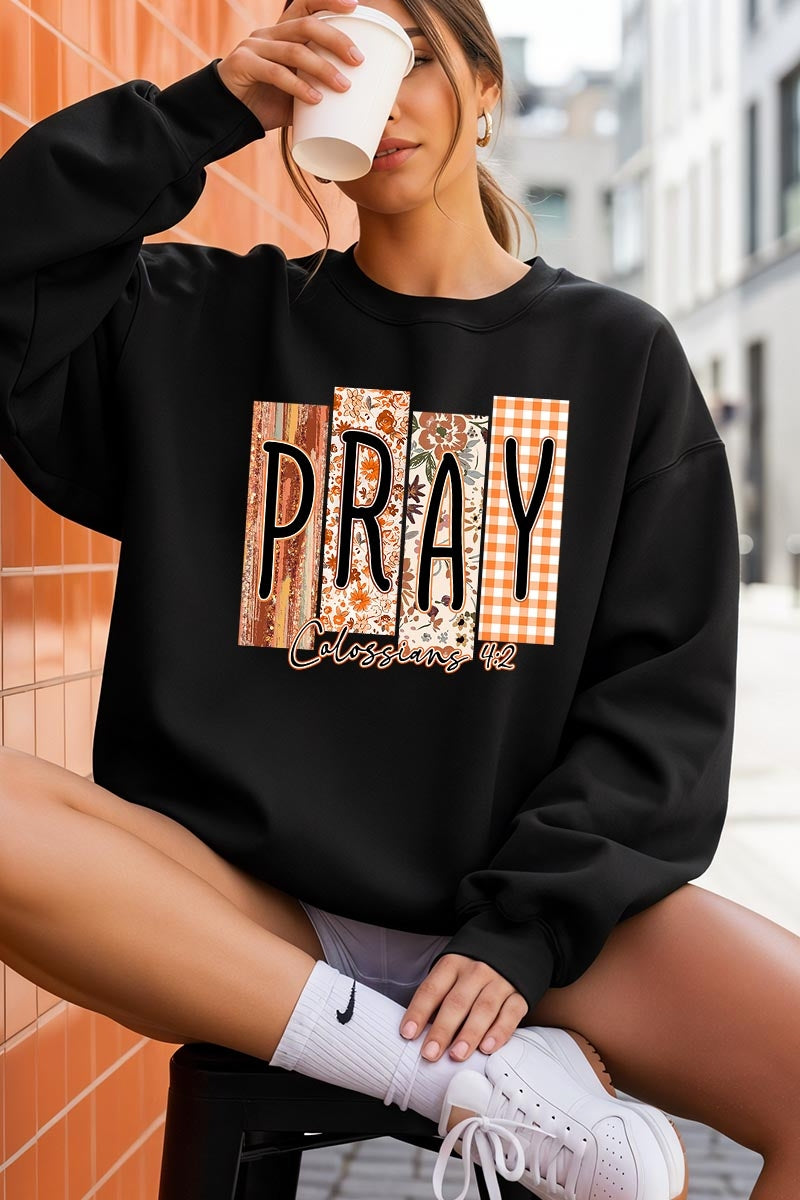 UL180P-E3166 Pray Fall Christian Graphic Plus Sweatshirt $25