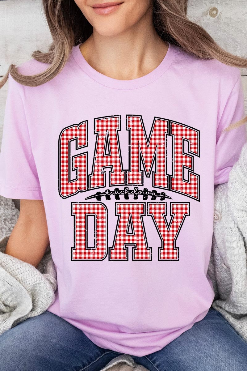 US3001P-E3126 Red Gingham Game Day Graphic Plus Tee $16