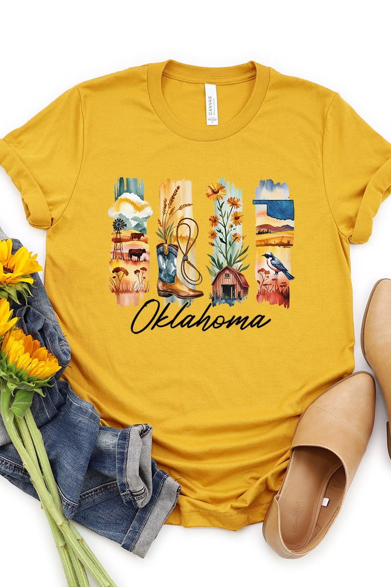 US3001-E3061OK Oklahoma State Brushstroke Graphic Tee $12.5