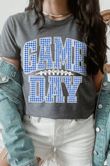 US3001-E3130 Blue Gingham Game Day Graphic Tee $12.5