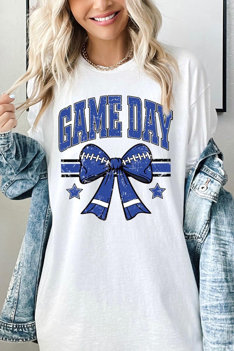 5000P-E3065 Blue Football Bow Graphic Plus Heavy Cotton Tee $12.75