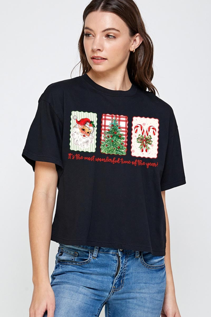CTS-E3201 Most Wonderful Time Graphic Relaxed Crop Top $11