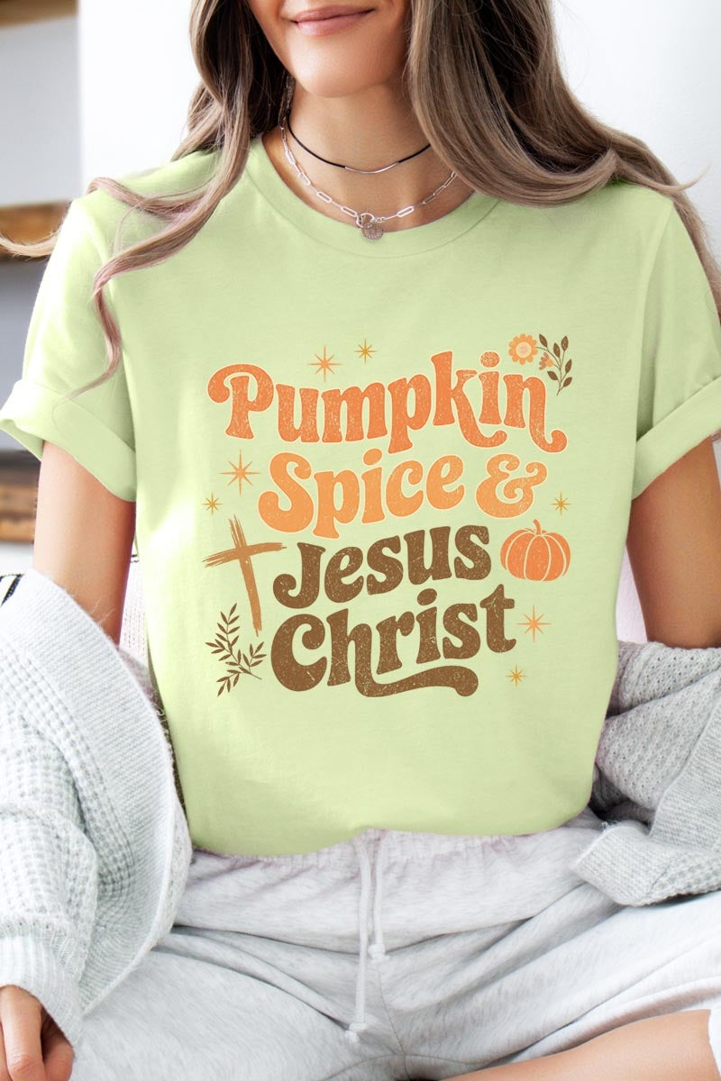 US3001-E3164 Pumpkin Spice & Jesus Graphic Tee $12.5