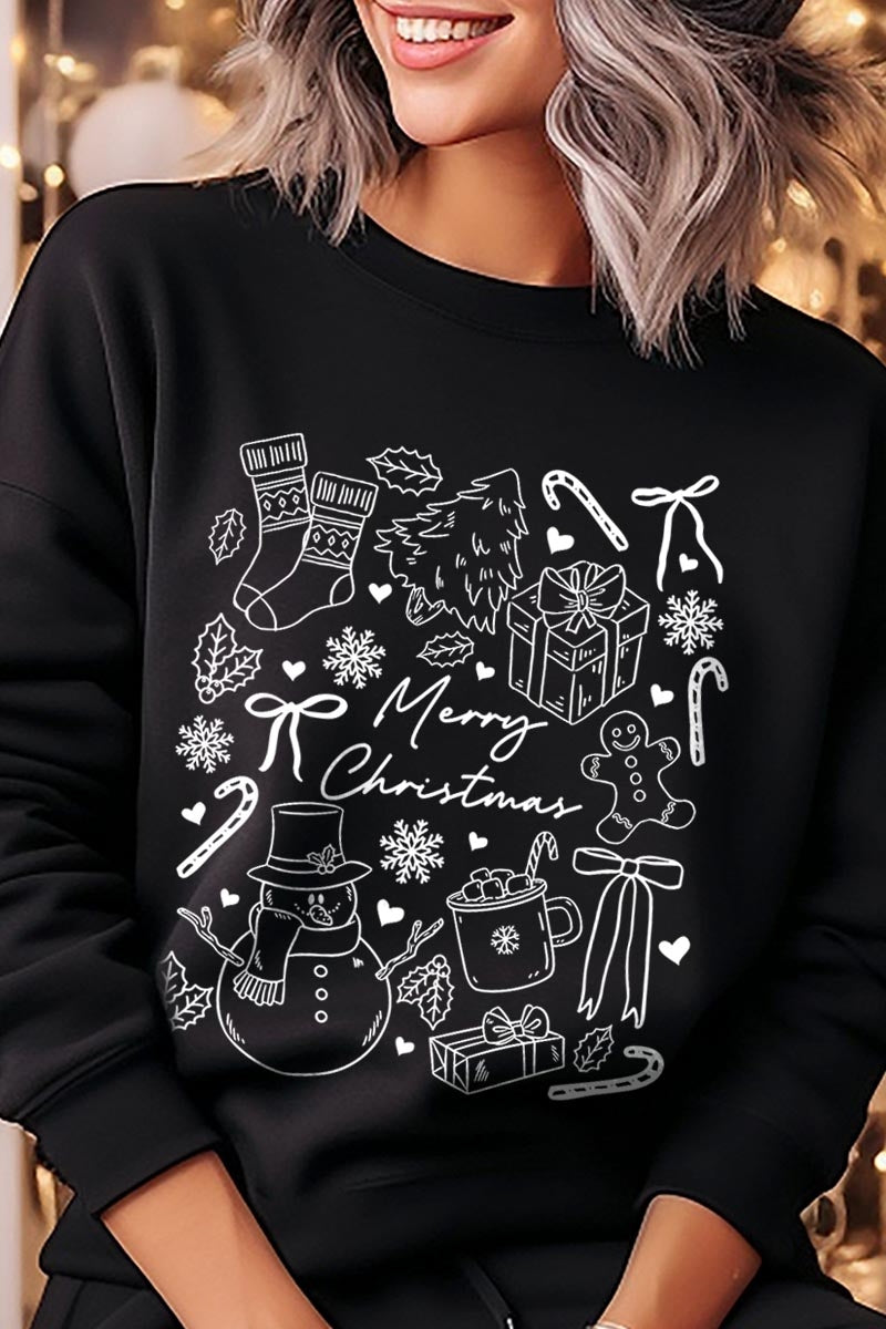 UL180P-E3181 Christmas Doodle Graphic Plus Sweatshirt $25