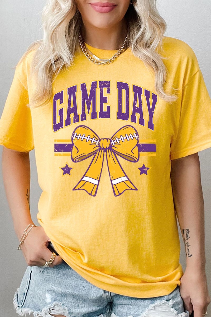 5000P-E3063 Purple Football Bow Graphic Plus Heavy Cotton Tee $12.75