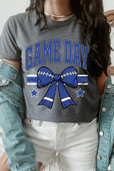 US3001P-E3065 Blue Game Day Football Bow Graphic Plus Tee $16