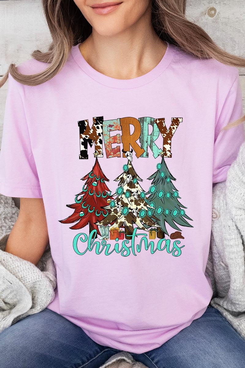 US3001-E3200 Merry Christmas Trees Graphic Tee $12.5