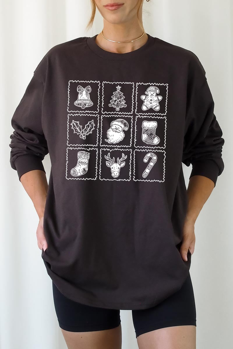 UL240P-E3215 Christmas Icons Graphic Plus Long Sleeve Tee $17
