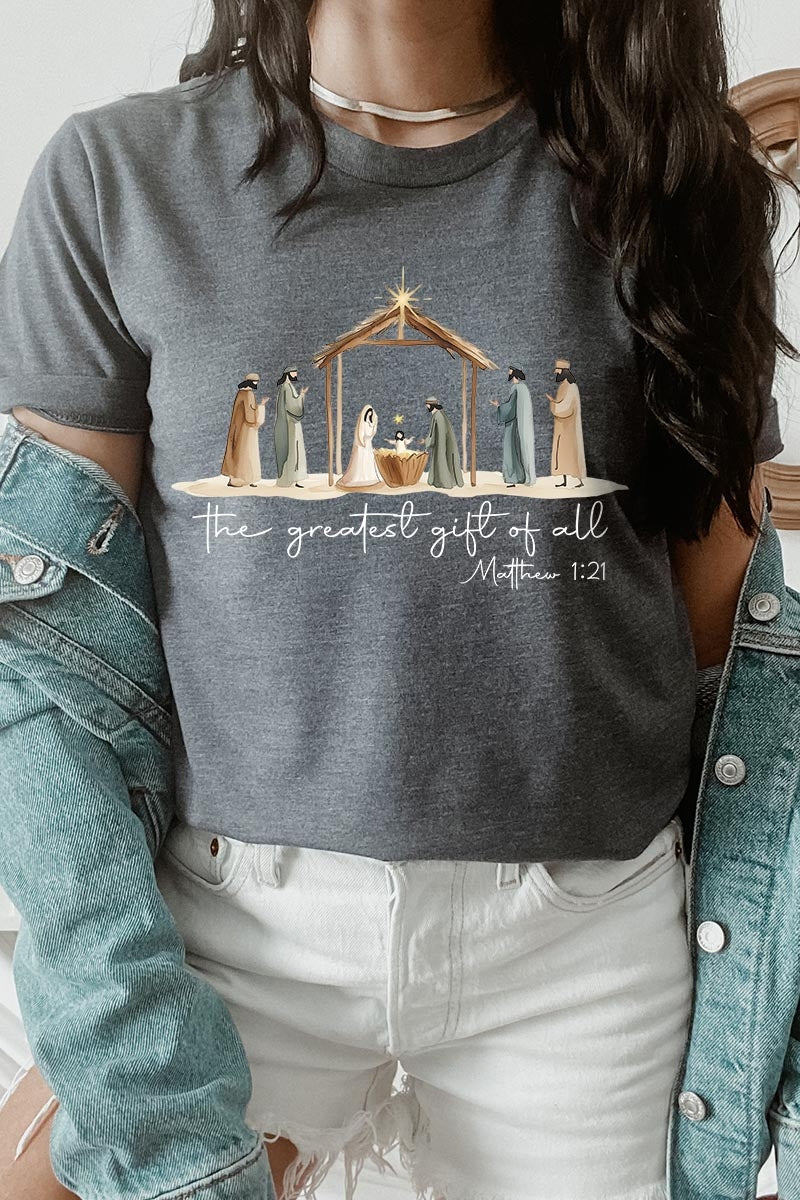 US3001-E3183 Nativity Gift Graphic Tee $12.5