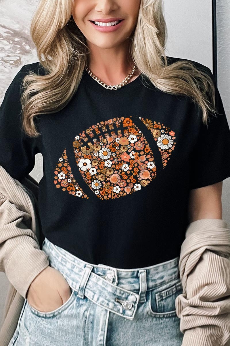 US3001-E3133 Floral Football Graphic Tee $12.5