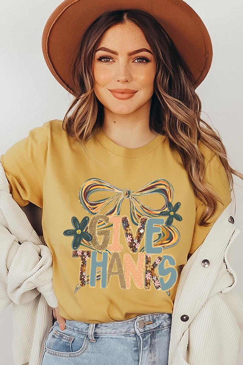 US3001P-E3154 Give Thanks Bow Graphic Plus Tee $16