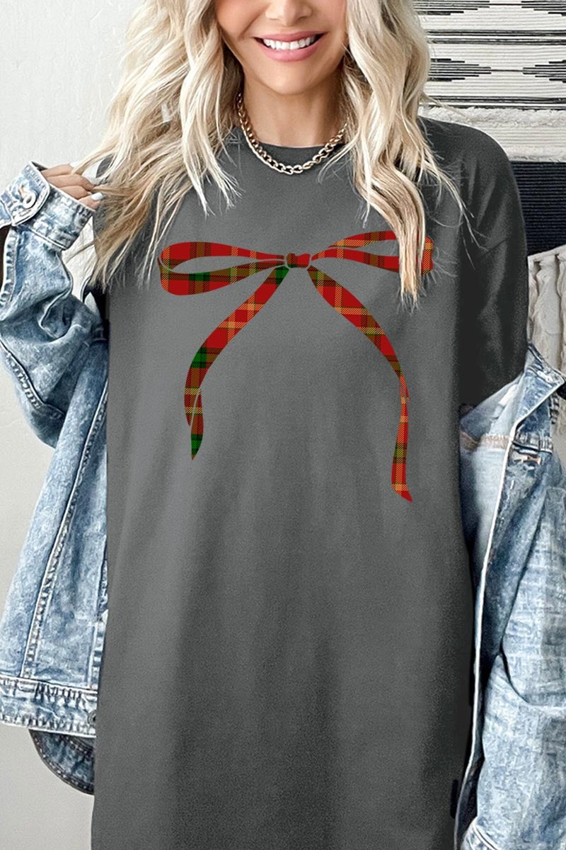 5000-E3211 Red Bow Christmas Graphic Heavy Cotton Tee $9