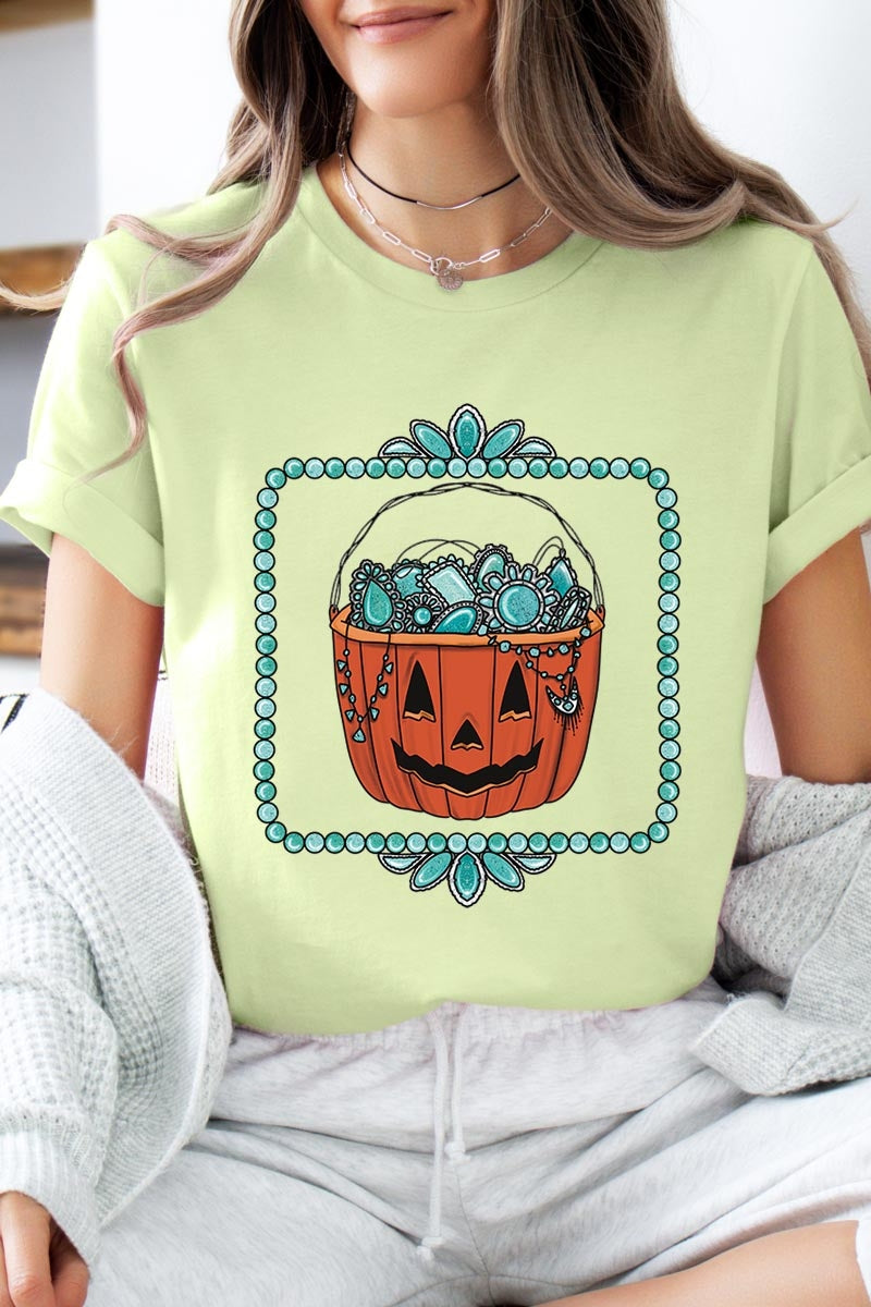 US3001P-E3140 Halloween turquoise pumpkin Graphic Plus Tee $16
