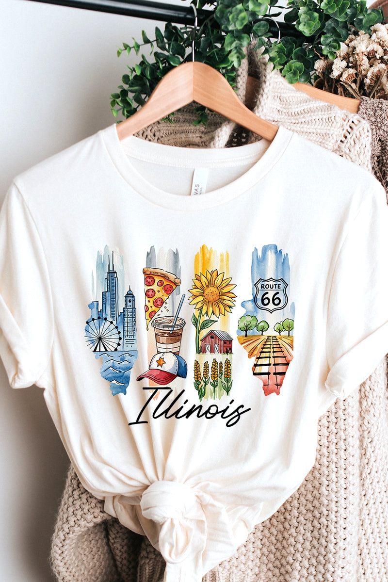 US3001-E3061IL Illinois State Brushstroke Graphic Tee $12.5