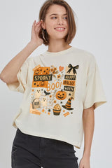CTS-E3084 Halloween collage Graphic Relaxed Crop Top $11