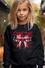 UL180B-E3093Z Red Silver Football Game Day Bow Kids Sweatshirt $20