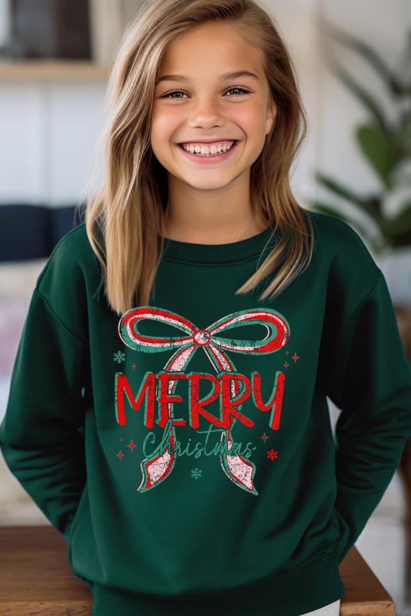 UL180B-E3197Z Merry Christmas Bow Kids Graphic Sweatshirt $20