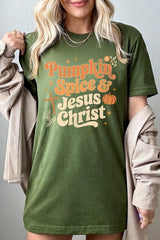 US3001-E3164 Pumpkin Spice & Jesus Graphic Tee $12.5
