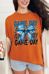 5000P-E3089 Blue Silver Football Bow Plus Heavy Cotton Tee $12.75