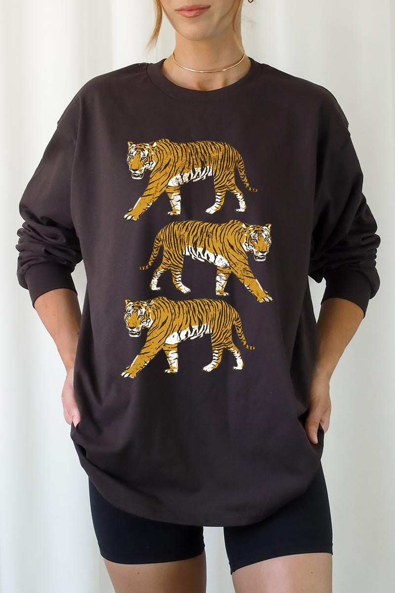 UL240-E3104 Retro Tigers Graphic Long Sleeve Tee $13.75