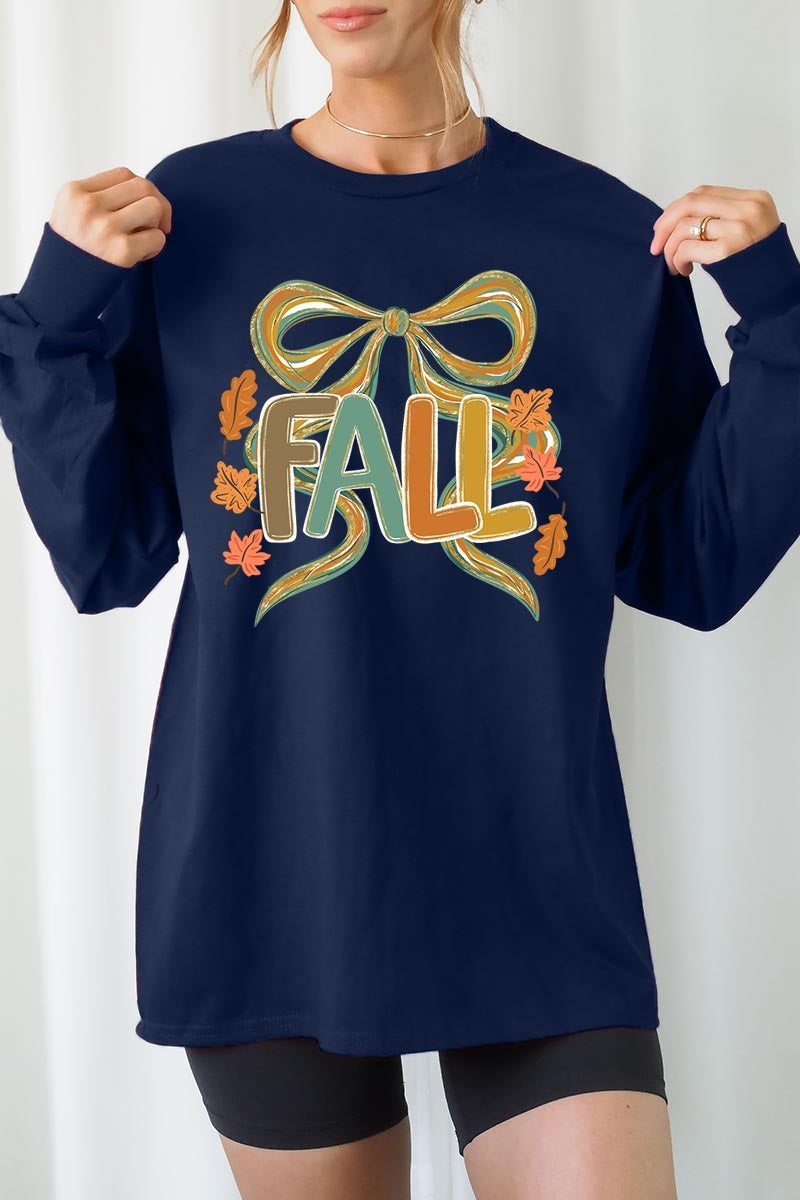 UL240P-E3121 Fall Brushstroke Bow Graphic Plus Long Sleeve Tee $17