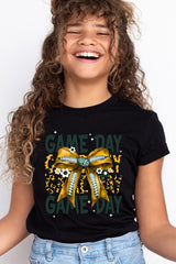 US3001Y-E3090Z Yellow Football Game Day Bow Kids Graphic Tee $11