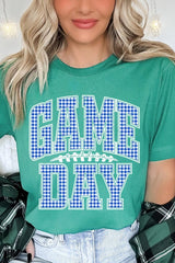 US3001P-E3130 Blue Gingham Game Day Graphic Plus Tee $16