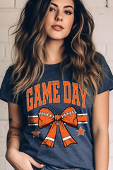 US3001-E3064 Orange Game Day Football Bow Graphic Tee $12.5