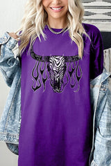 5000-E3176 Western Bullskull Graphic Heavy Cotton Tee $9