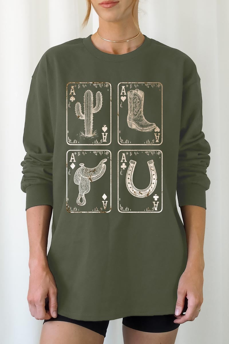 UL240P-E3094 Western Cowgirl Card Graphic Plus Long Sleeve Tee $17