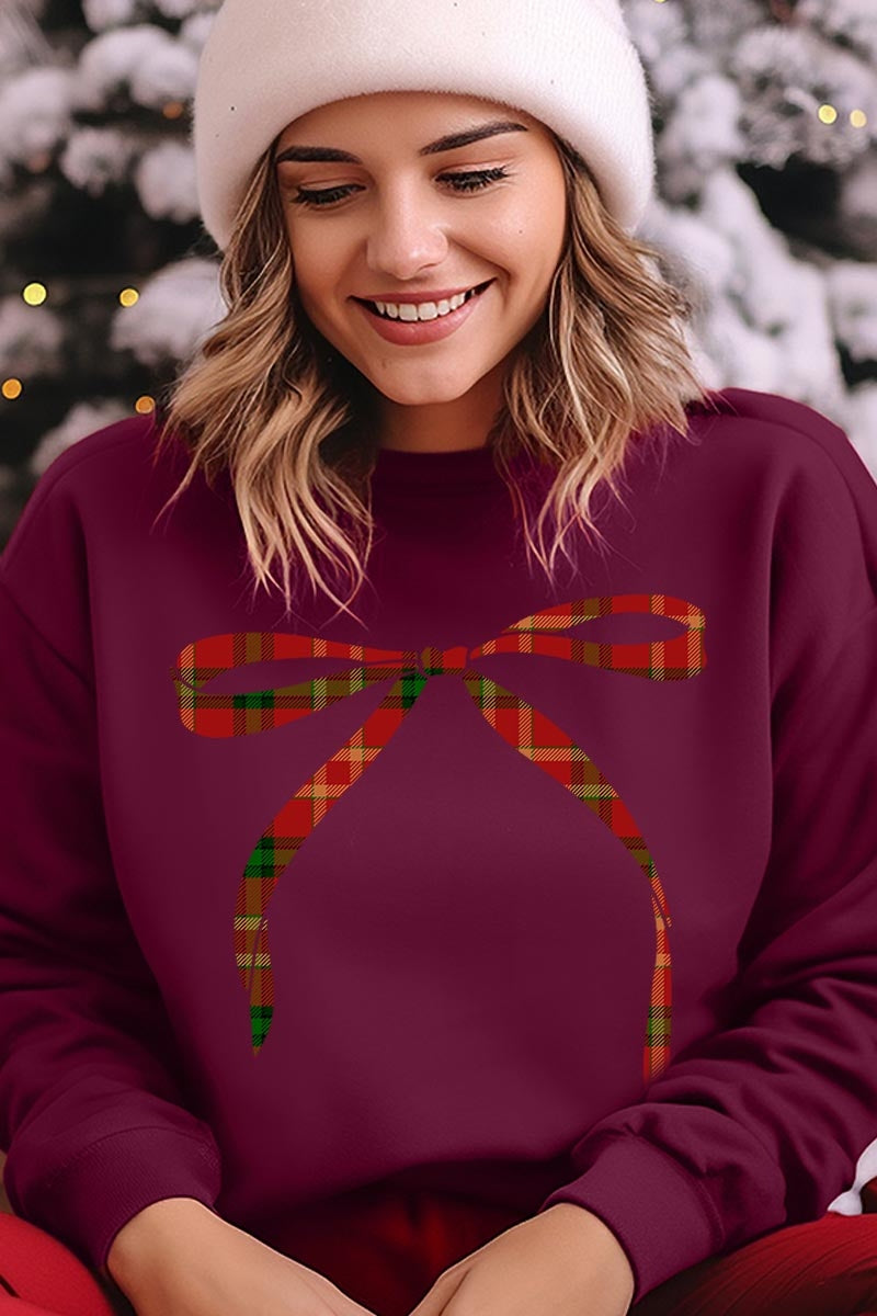 UL180-E3211 Red Bow Christmas Graphic Sweatshirt $20