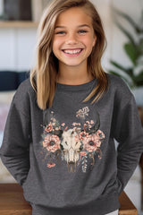 UL180B-E3113Z Western Skull Floral Kids Graphic Sweatshirt $20