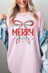 5000-E3197 Merry Christmas Bow Graphic Heavy Cotton Tee $9