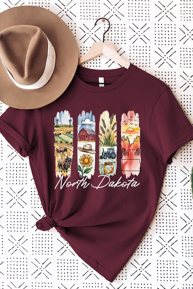 US3001-E3061ND North Dakota State Brushstroke Graphic Tee $12.5