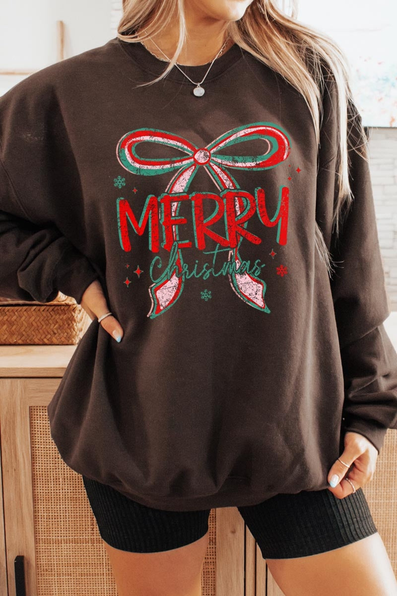 UL180-E3197 Merry Christmas Bow Graphic Sweatshirt $20